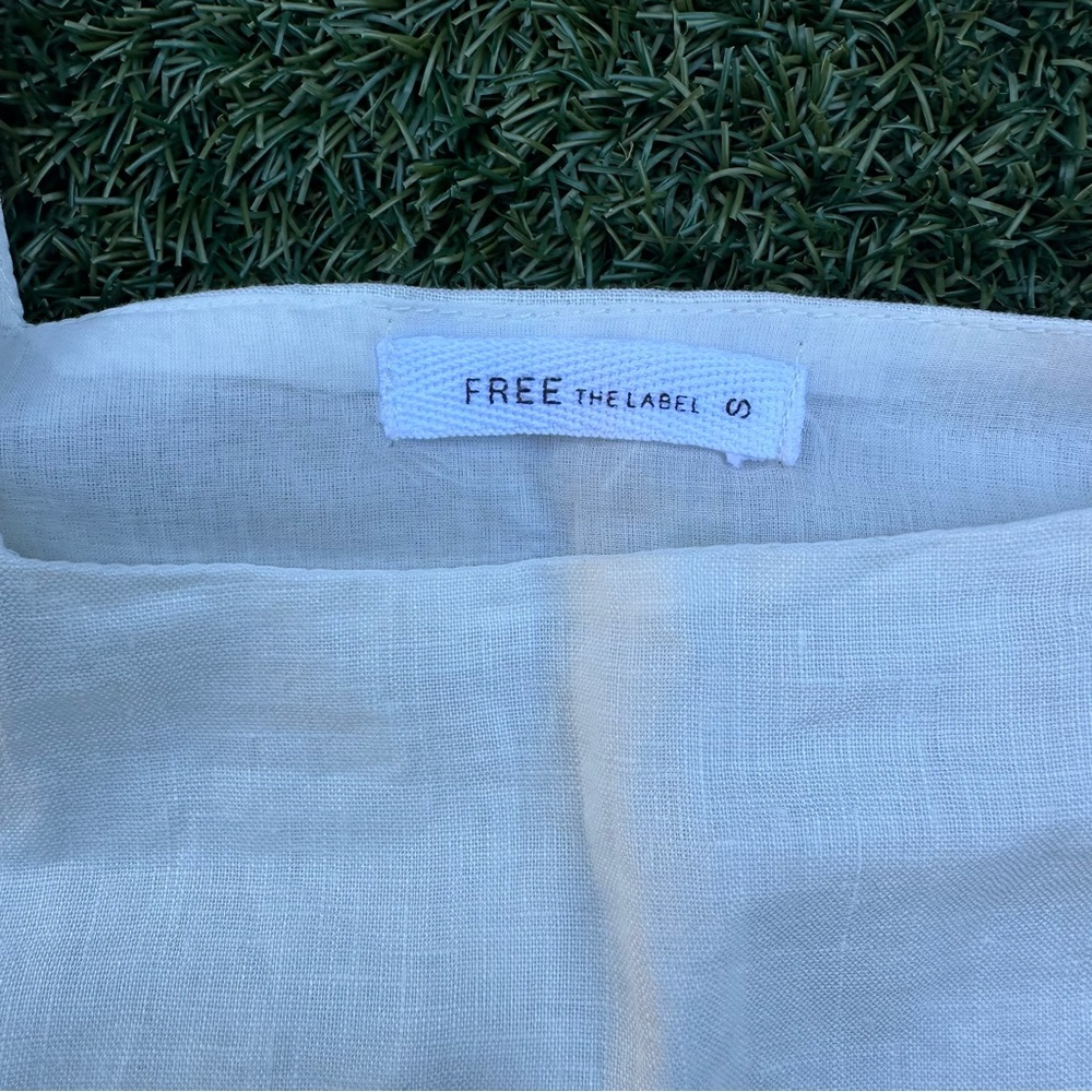 Free The Label White Roma Sleeveless Crop Tank Top 100% Linen Size S - Picture 3 of 8